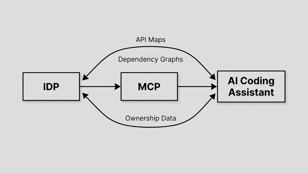 Diagram of data flow from codebase map through MCP to an AI coding assistant